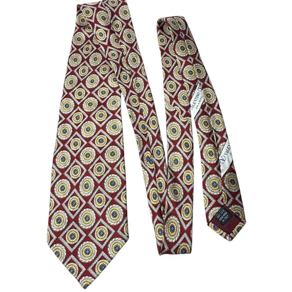 Valentino Vintage Handmade Italy 100% Silk Tie Geometric Wide Designer Logo - Picture 3 of 9